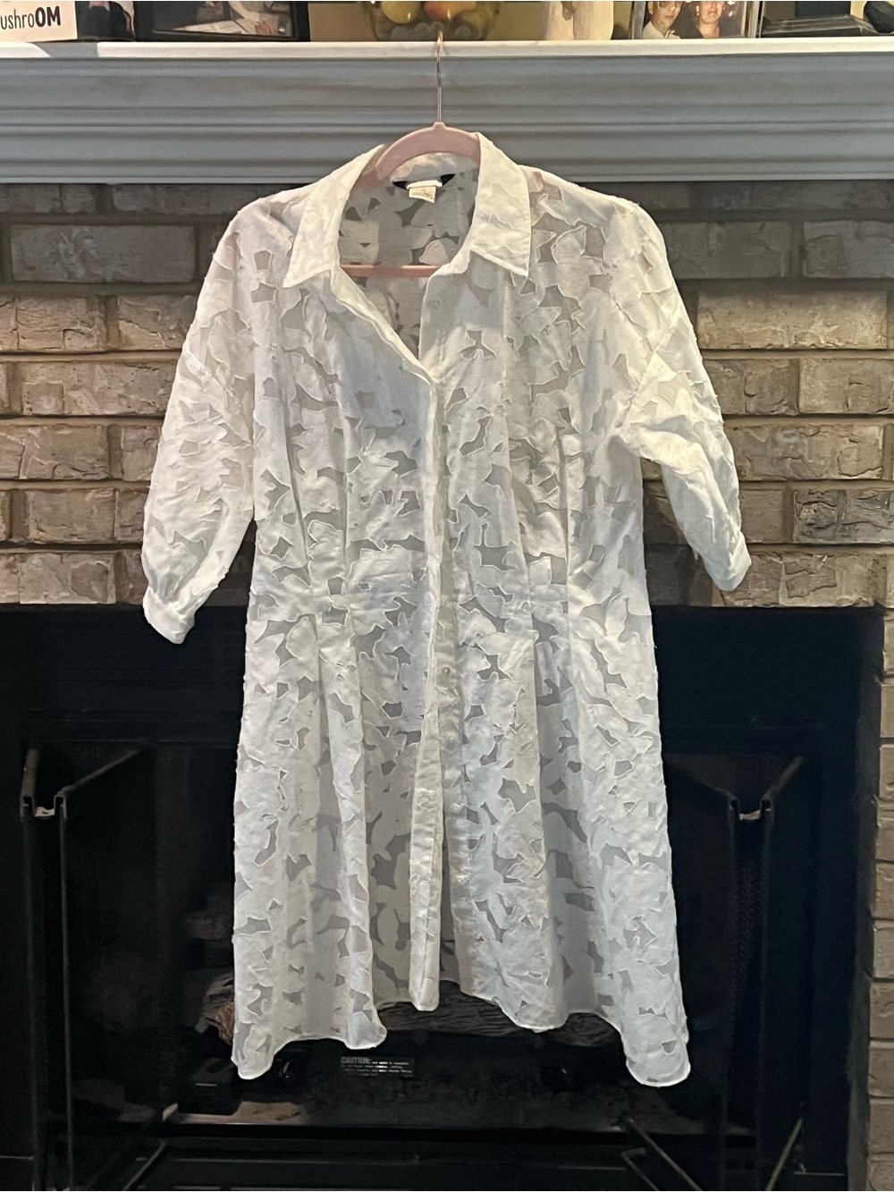 Club Monaco White Sheer Lace Button-Front Shirt Dress